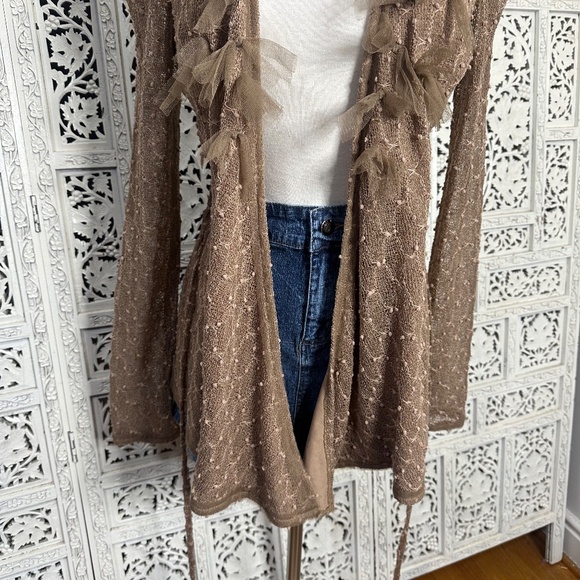 Anthropologie Ryu Tan Lace Boho Coquette Lace Tie Front Open Cardigan Sz Small - Picture 3 of 9